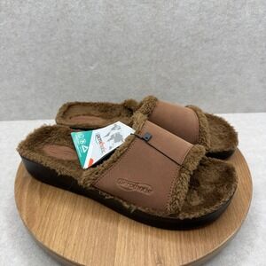 Aerothotic Faux Fur Slide Slippers Size 8 Brown New Cozy Orthotic Comfort Lounge